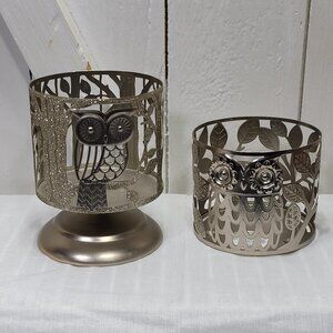 Bath & Body Works Glitter Owl In The Woods Candle holder -Pedestal - Set of 2
